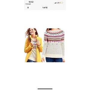 Talbots Carnival Fair Isle Pom Pom Back Button Wool-Blend Sweater Women’s Med